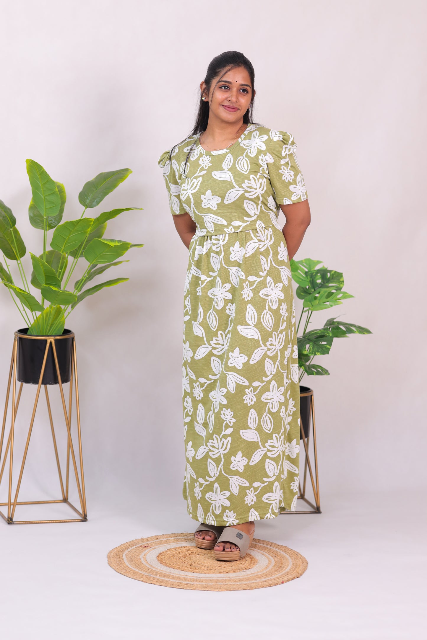 SRIDHA 3 -ZIPLESS MATERNITY WEAR PUFF SLEEVE/ FULL LENGTH ( slup cotton)