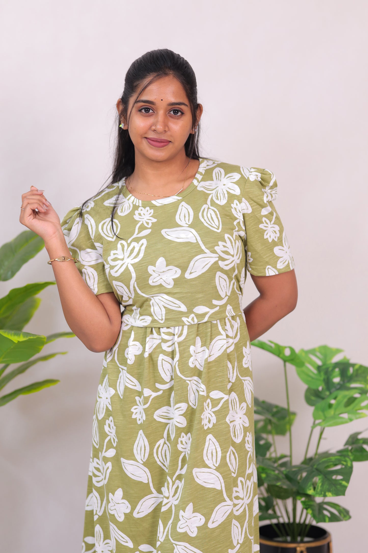 SRIDHA 3 -ZIPLESS MATERNITY WEAR PUFF SLEEVE/ FULL LENGTH ( slup cotton)
