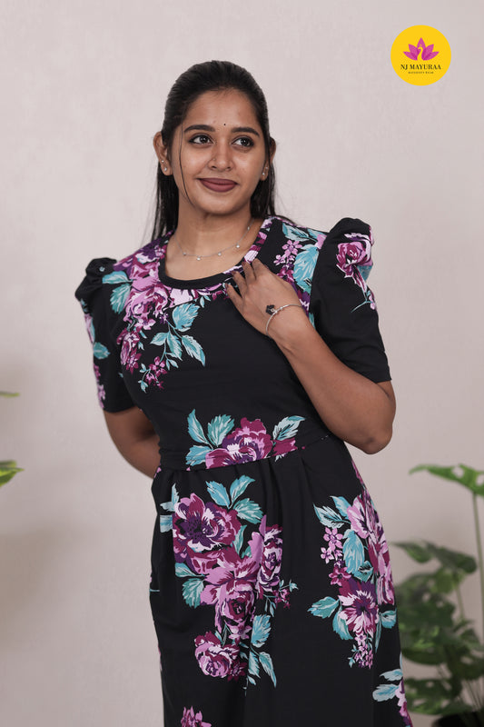 KAMALA 3 -ZIPLESS MATERNITY WEAR PUFF SLEEVE/ FULL LENGTH