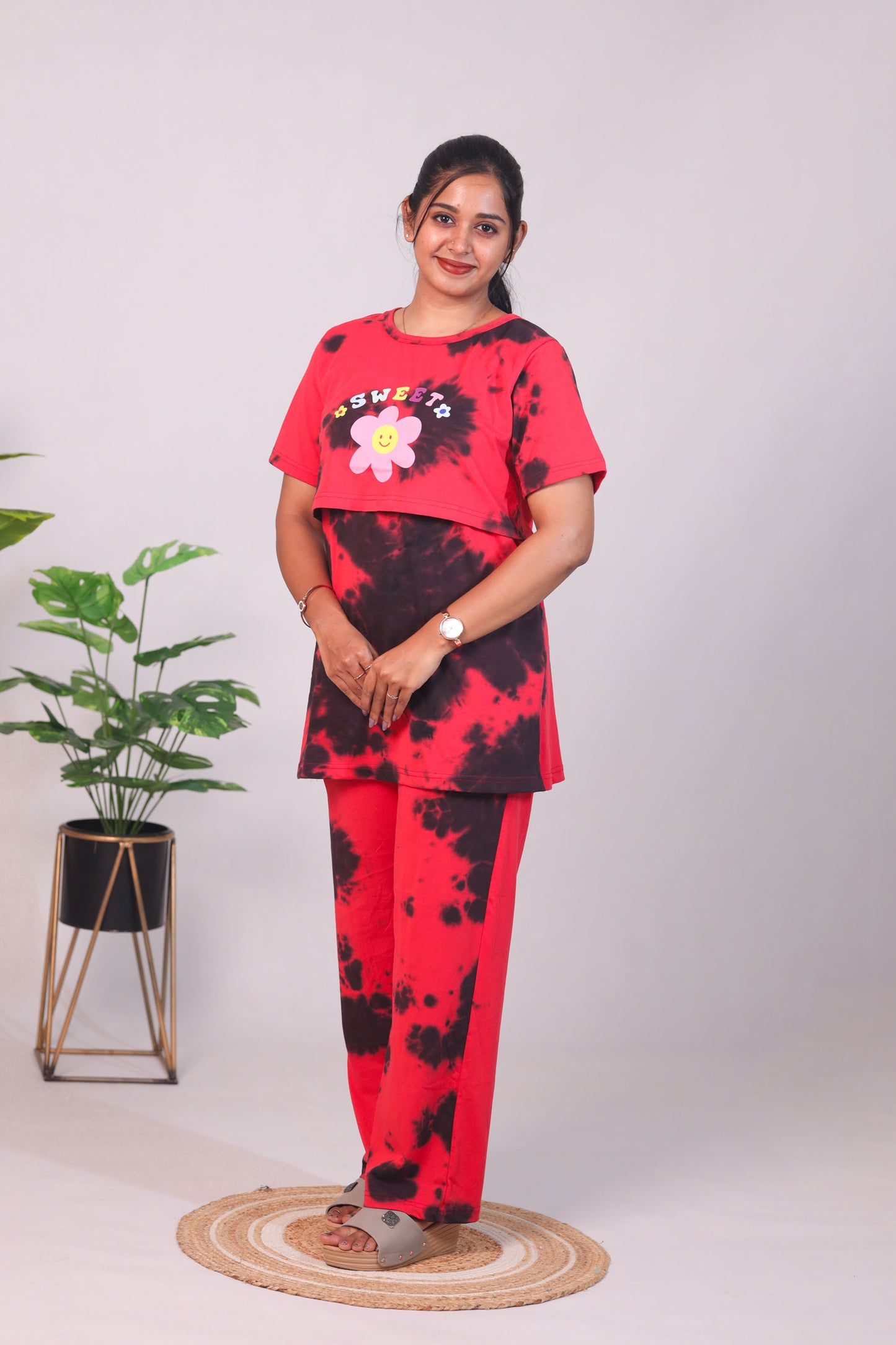 RED DYE AND DIE- ZIPLESS FEEDING PANT SET