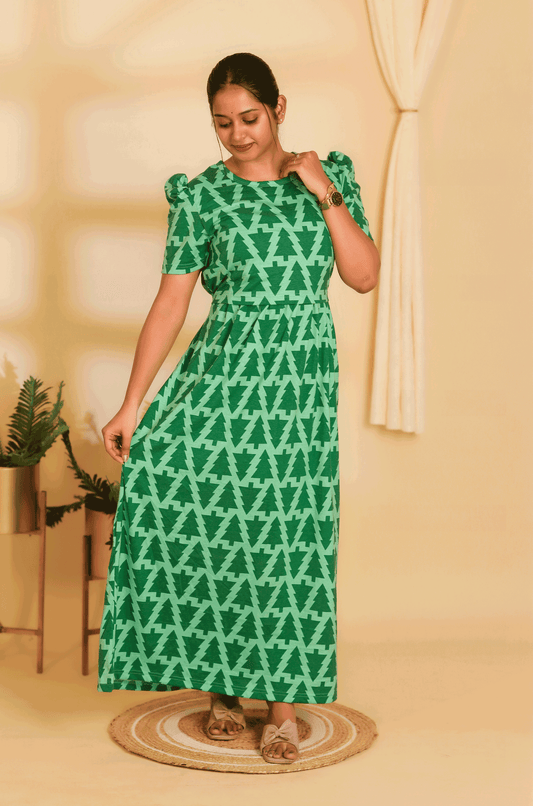 GREEN TREE- ZIPLESS MATERNITY WEAR PUFF SLEEVE/ FULL LENGTH