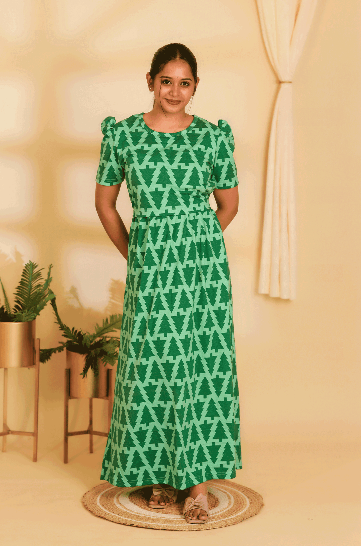 GREEN TREE- ZIPLESS MATERNITY WEAR PUFF SLEEVE/ FULL LENGTH