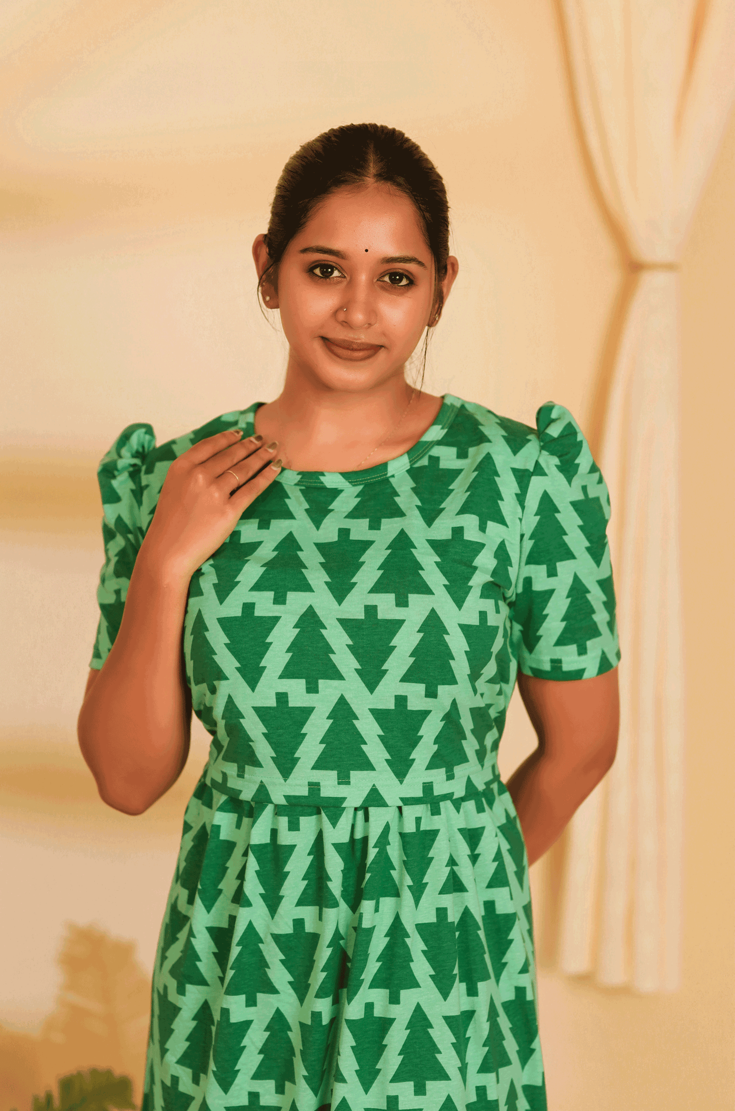 GREEN TREE- ZIPLESS MATERNITY WEAR PUFF SLEEVE/ FULL LENGTH