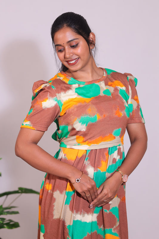 BHADRA14 - ZIPLESS FEEDING MATERNITY WEAR PUFF SLEEVE