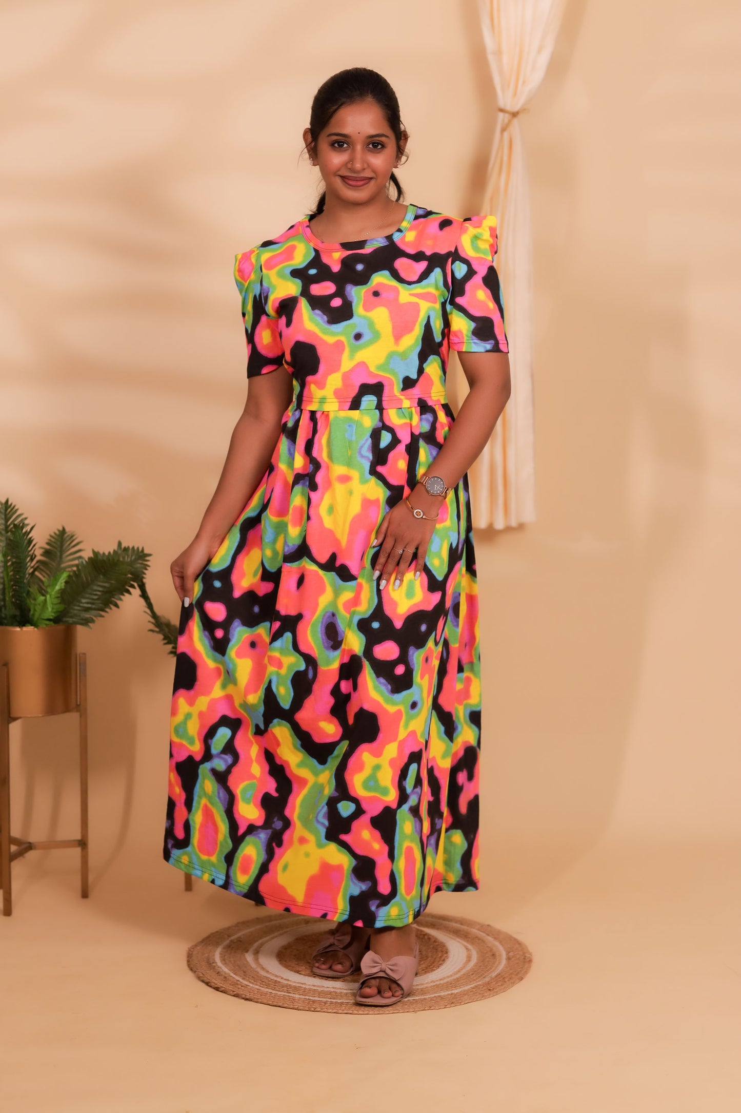 RAINBOW-ZIPLESS MATERNITY WEAR PUFF SLEEVE/ FULL LENGTH