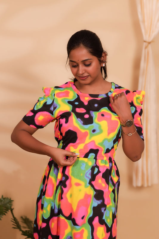 RAINBOW-ZIPLESS MATERNITY WEAR PUFF SLEEVE/ FULL LENGTH