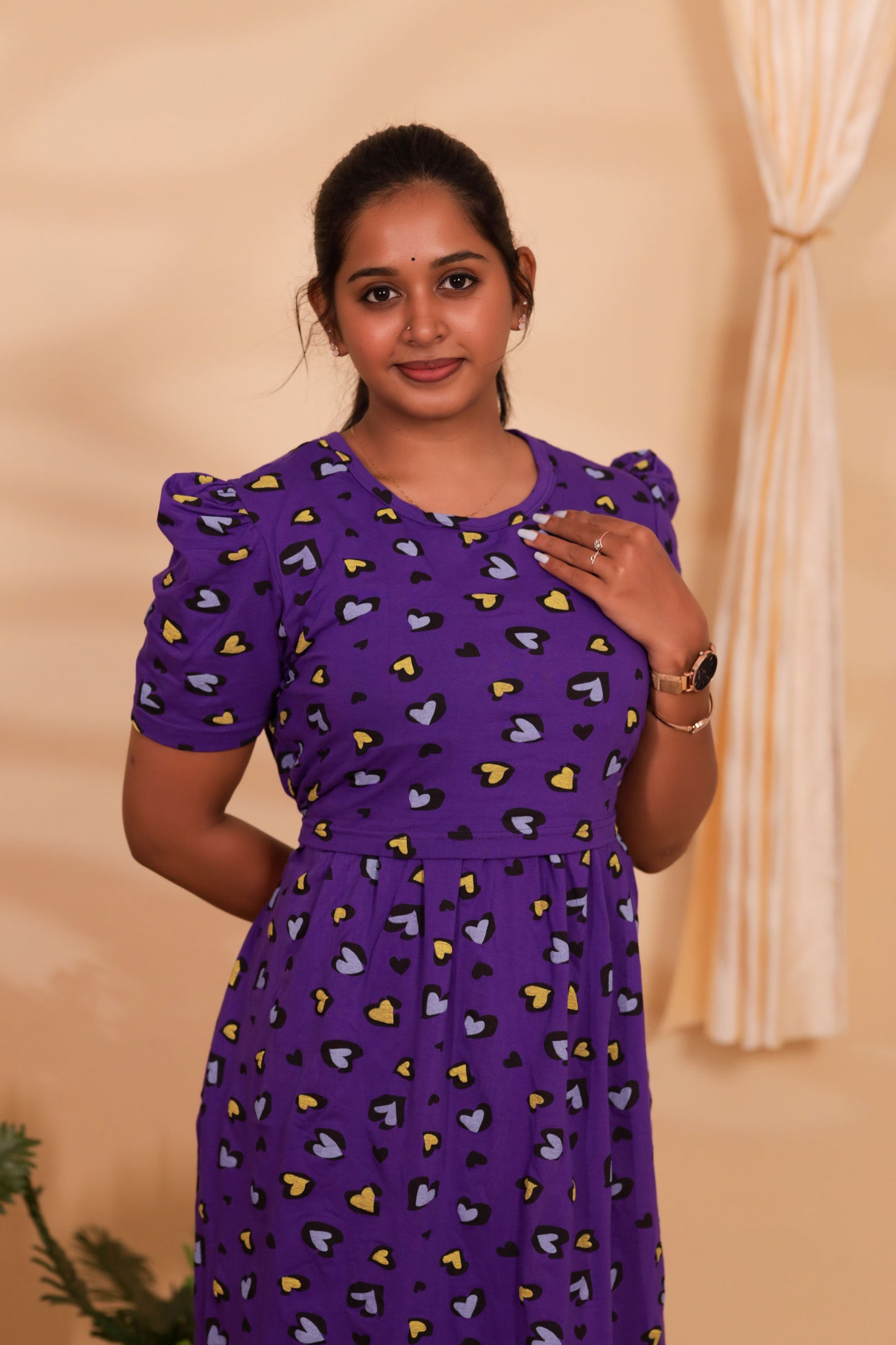 PURPLE HEART-ZIPLESS MATERNITY WEAR PUFF SLEEVE/ FULL LENGTH