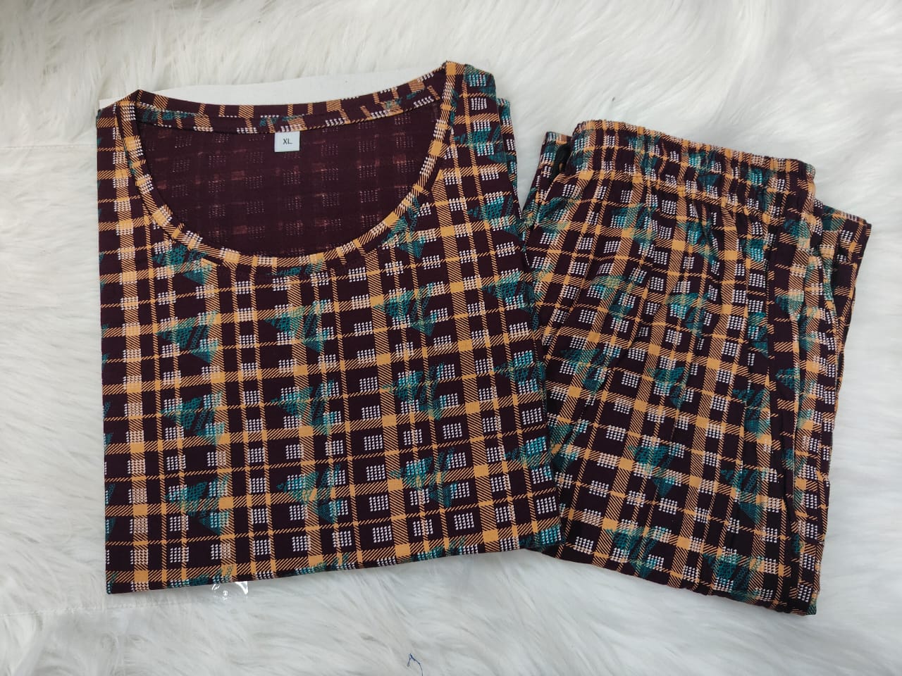Brown - LADIES LOUNGE NIGHT WEAR SET WITH ROPE AND PACKET