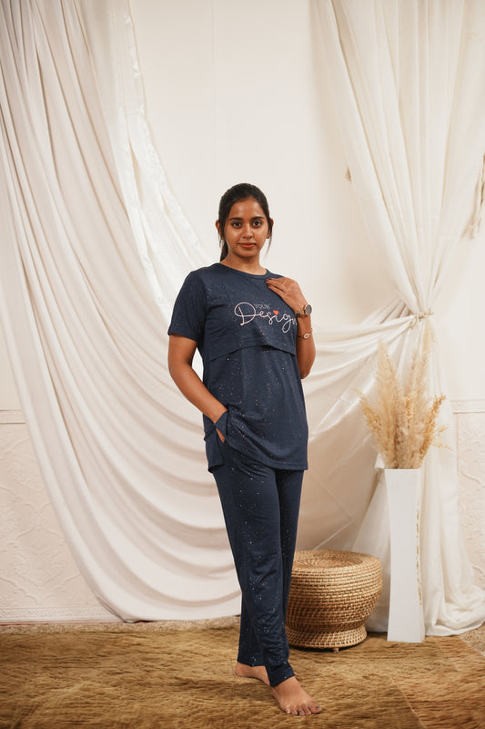 GLITTERY SPECKLED - ZIPLESS FEEDING PANT SET ( Black )