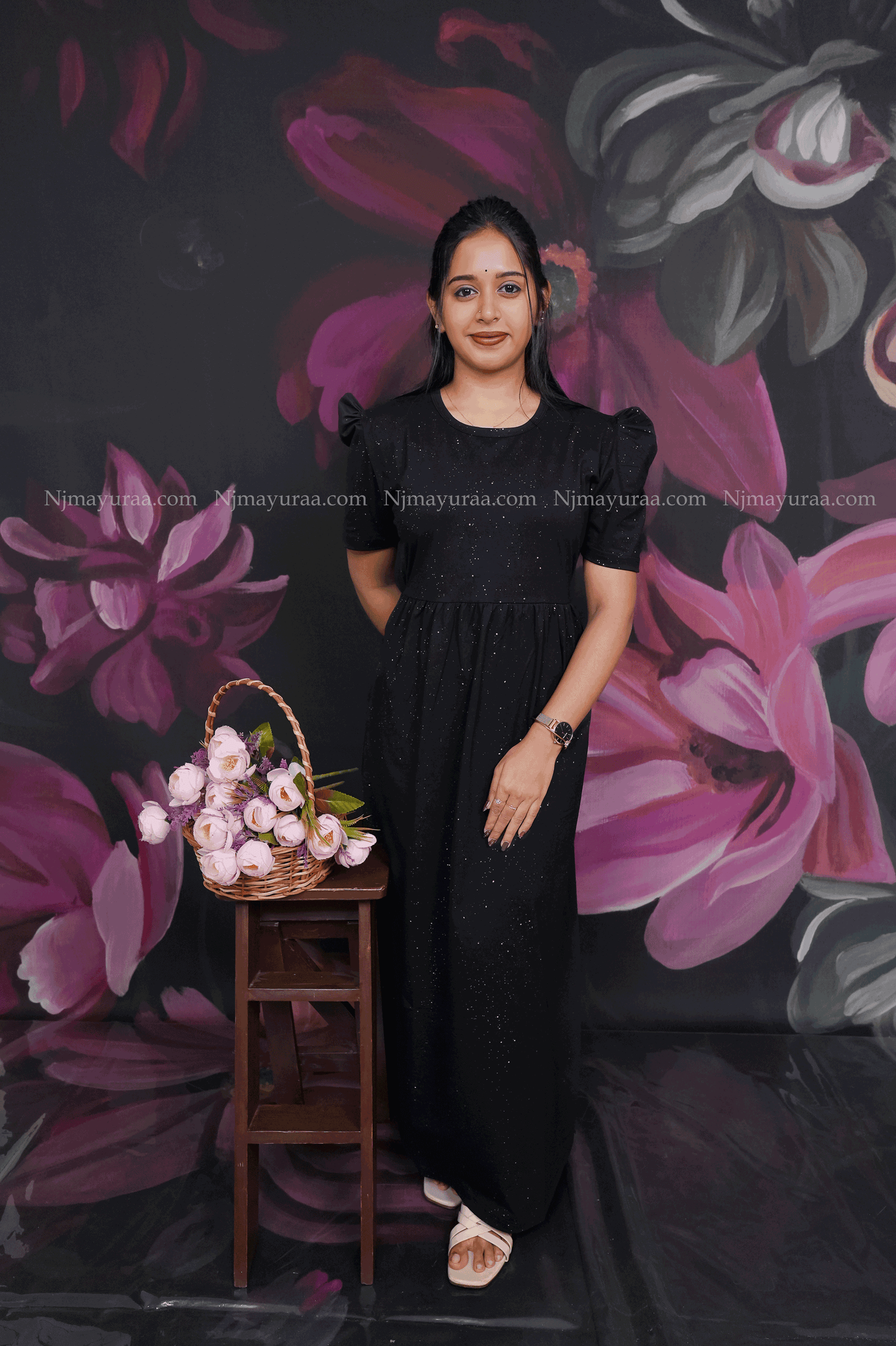 Black glitter FEEDING MATERNITY WEAR PUFF SLEEVE