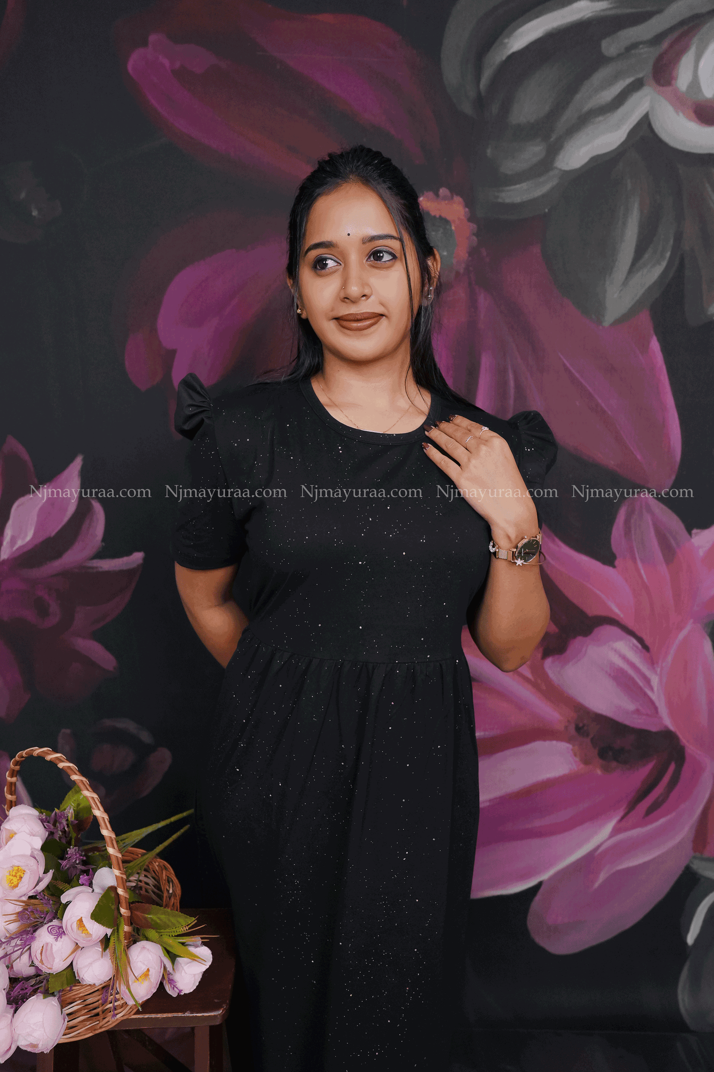 Black glitter FEEDING MATERNITY WEAR PUFF SLEEVE
