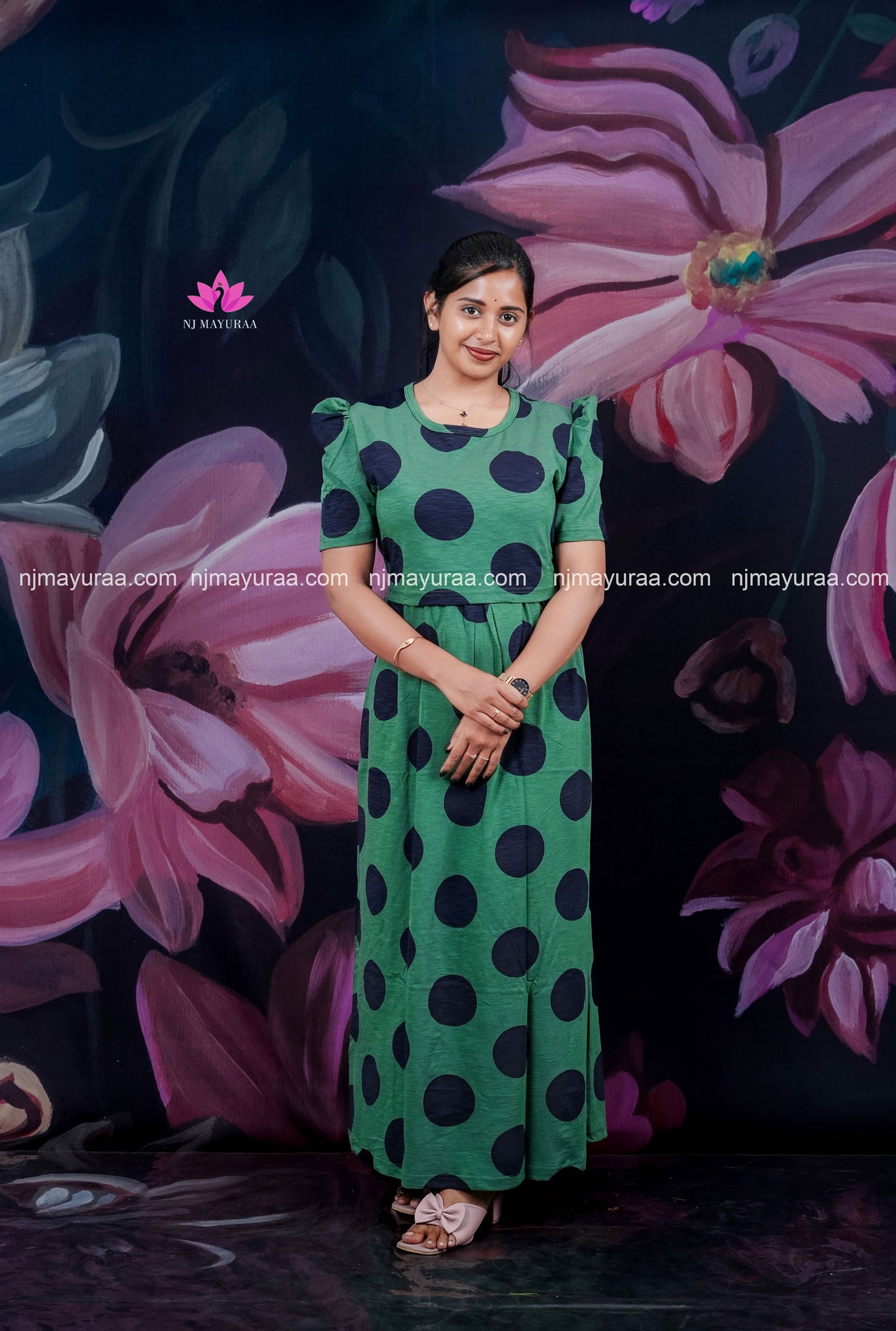 OLIVINE-ZIPLESS MATERNITY WEAR PUFF SLEEVE