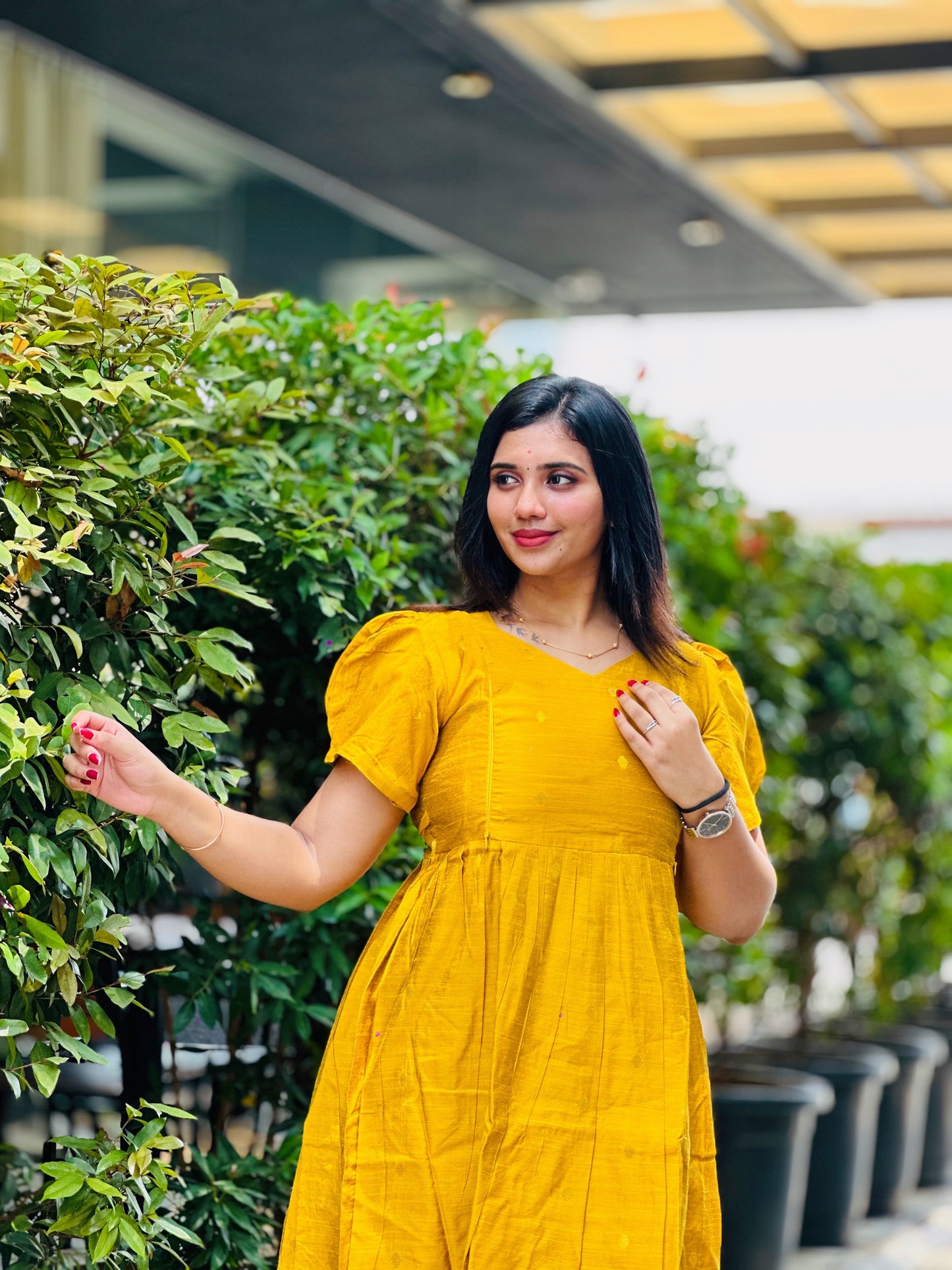 Yellow-Maternity kurti with lining along Zip