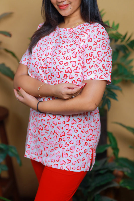 HEART RED- ZIPLESS FEEDING PANT SET