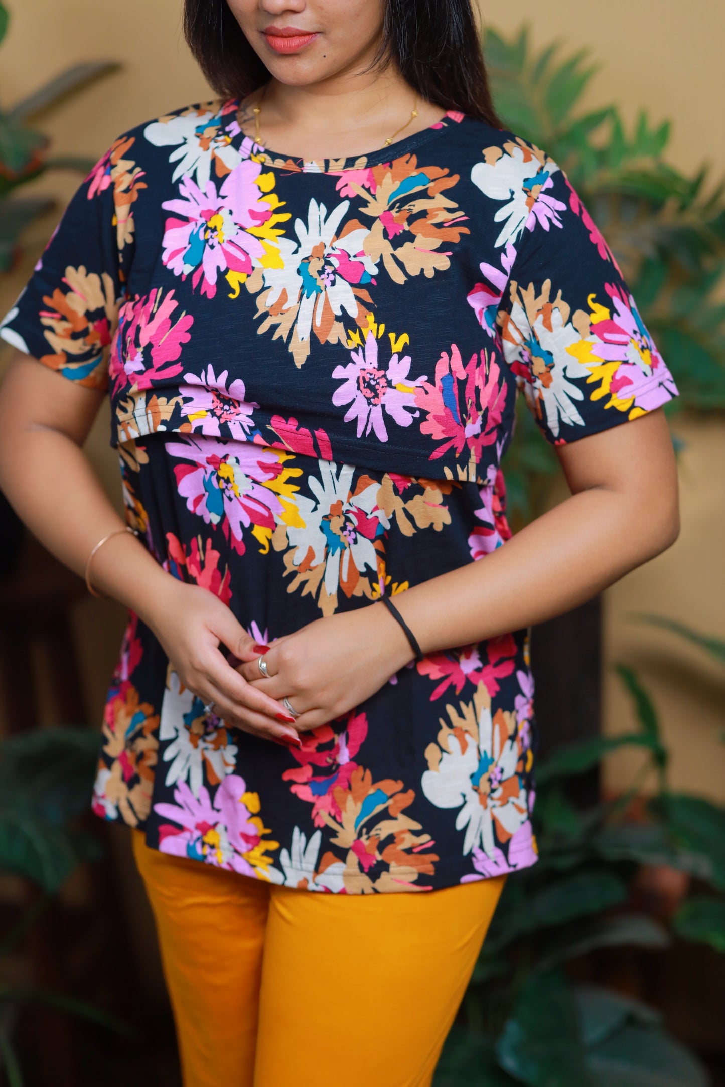 Navy flower- ZIPLESS FEEDING PANT SET