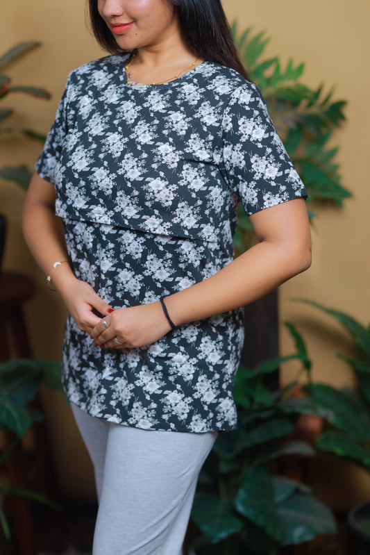 BLACK GRAY -ZIPLESS FEEDING PANT SET