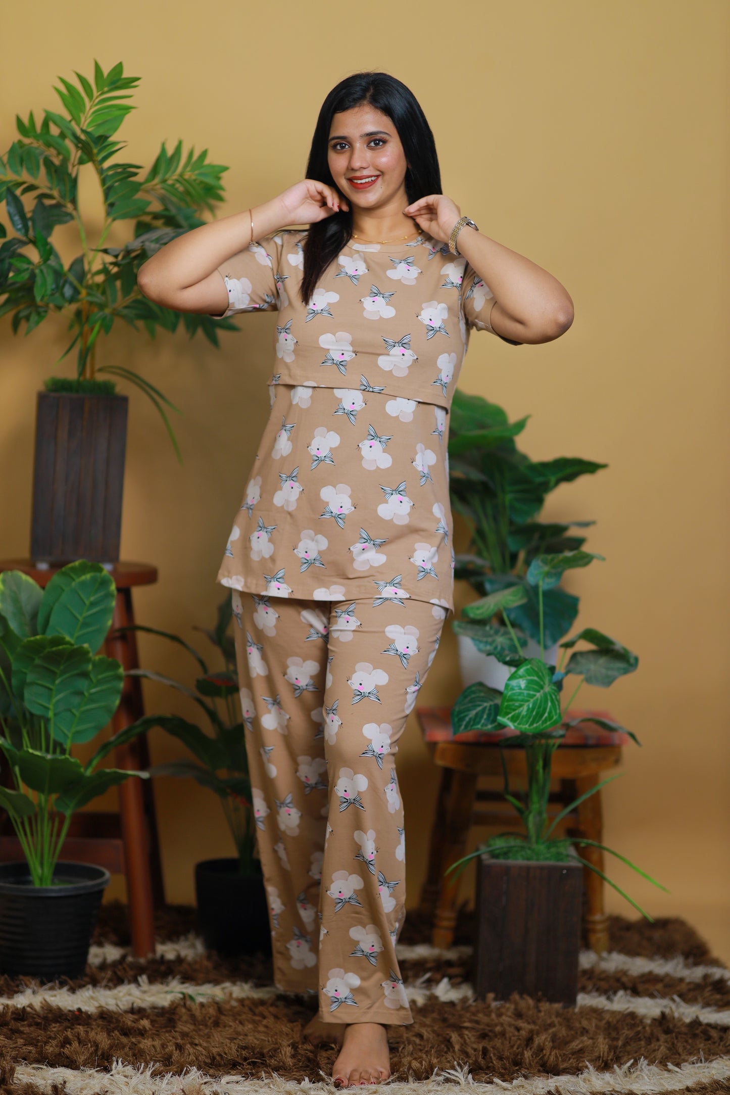 BROWN BIRD- ZIPLESS FEEDING PANT SET