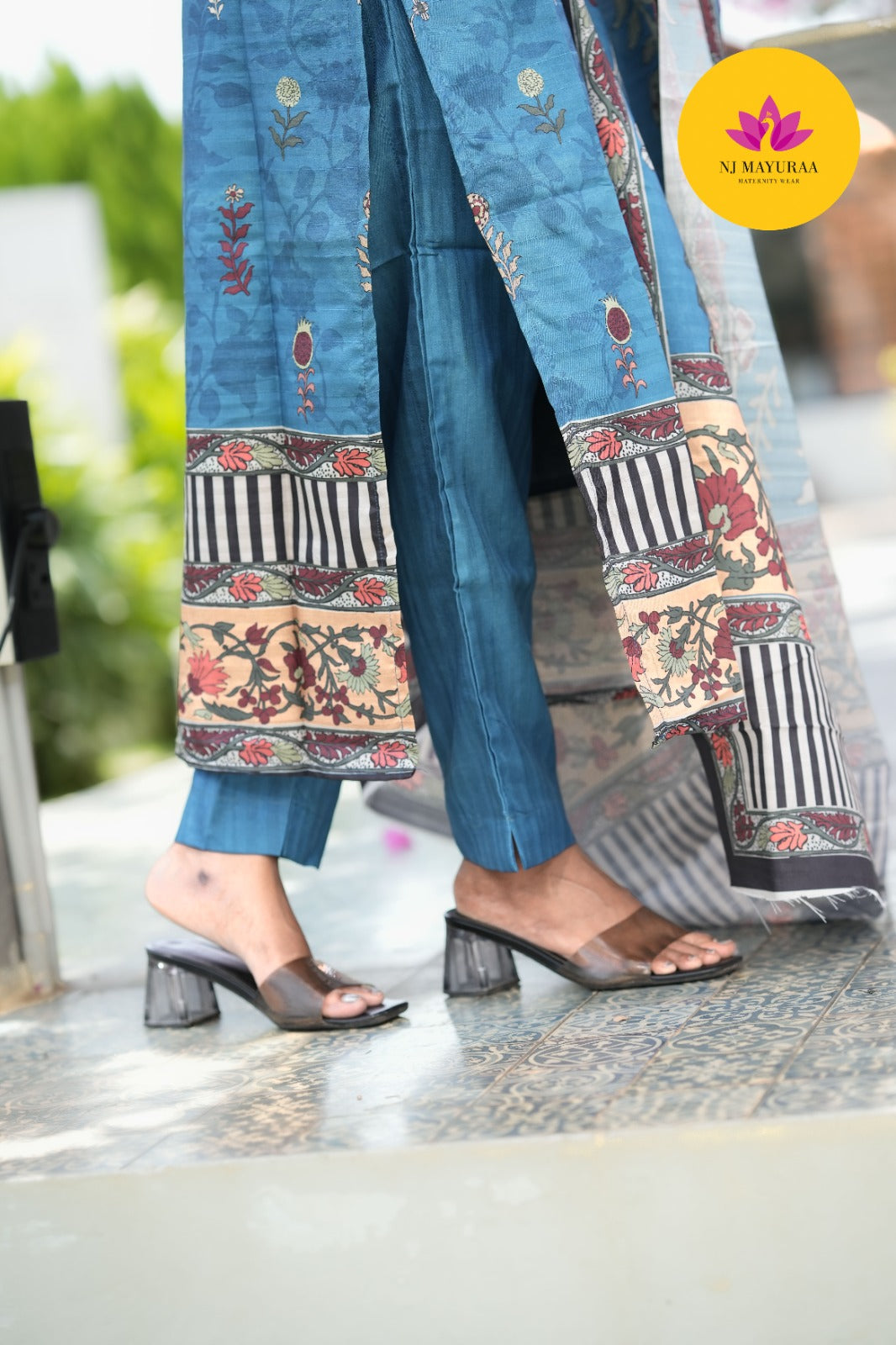 Slate Blue Kalamkari Cotton Silk (3-Piece Set)