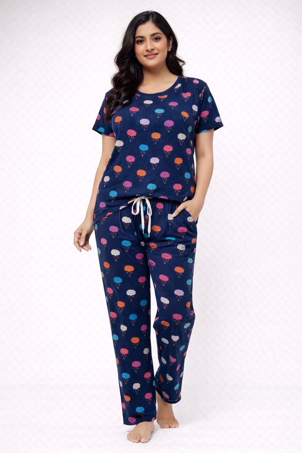 Navy Blue – Multicolor Print Nightwear Pant Set