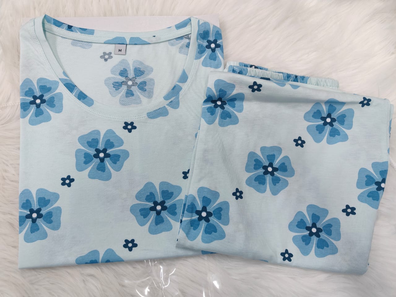 Powder Blue – Floral Print Nightwear Pant Set