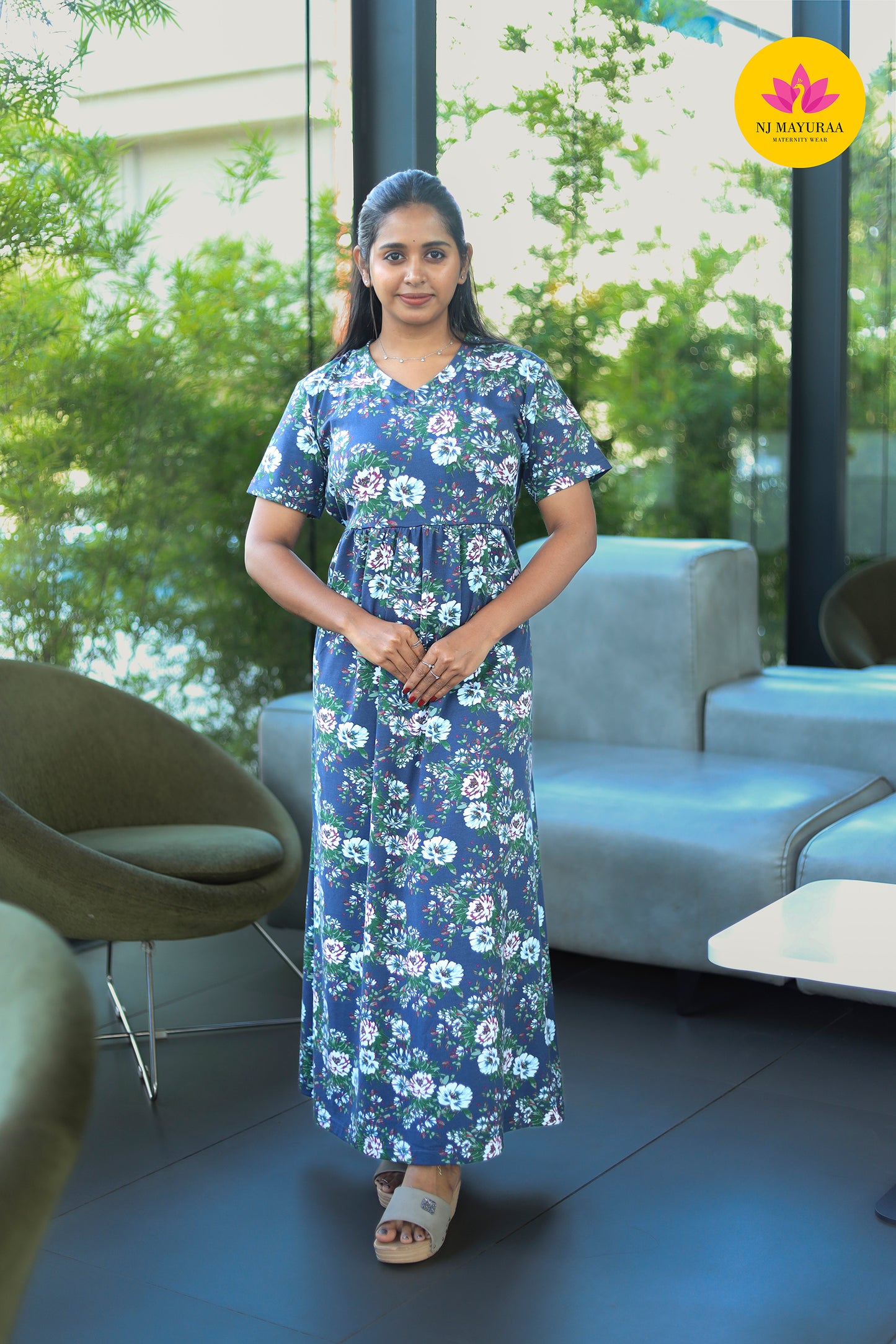 AMBAAL 4 - NON FEEDING [V-NECK ]MATERNITY WEAR FULL LENGTH 50 INCH