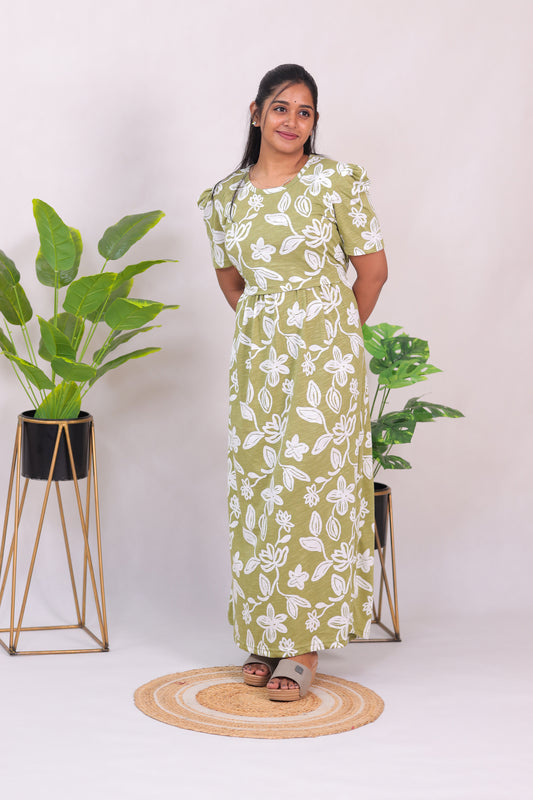 SRIDHA 3 -ZIPLESS MATERNITY WEAR  PUFF SLEEVE/ FULL LENGTH ( slup cotton)