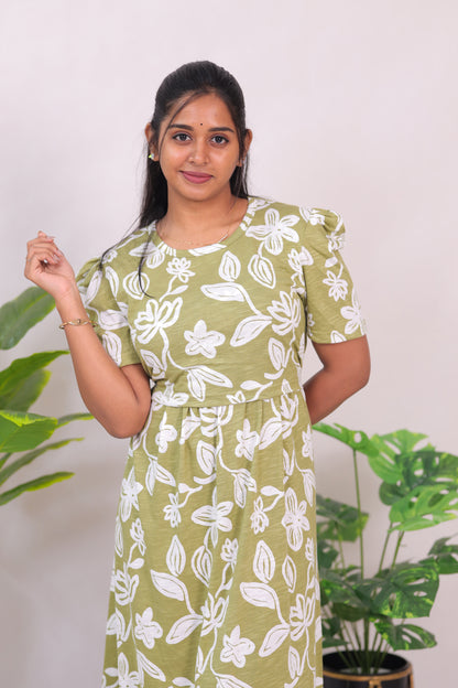 SRIDHA 3 -ZIPLESS MATERNITY WEAR  PUFF SLEEVE/ FULL LENGTH ( slup cotton)