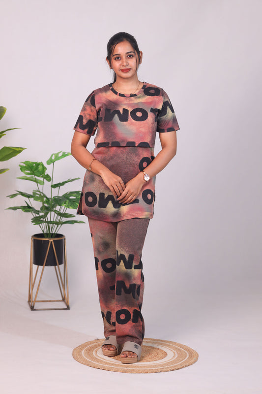BROWN LETTERS- ZIPLESS FEEDING PANT SET