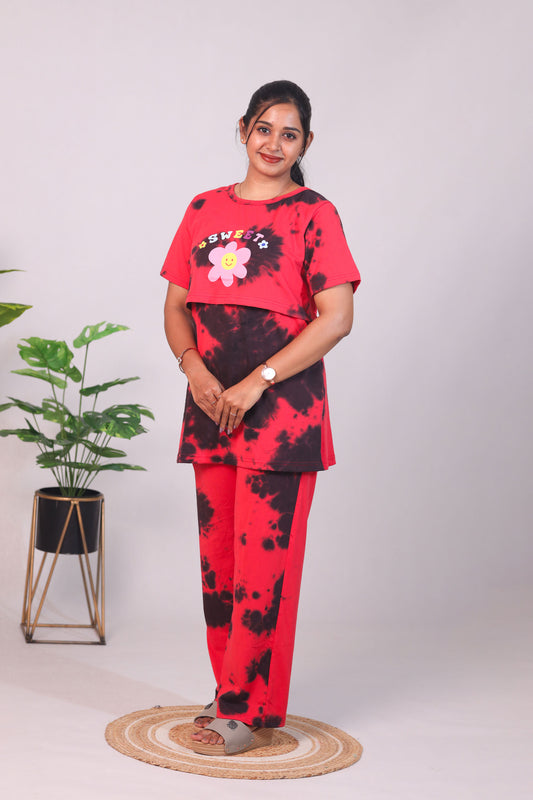 RED DYE AND DIE- ZIPLESS FEEDING PANT SET