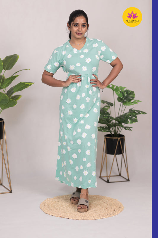 KAMALA 14- V-NECK NORMAL SLEEVE/ FULL LENGTH,[NON- FEEDING MAXI ]
