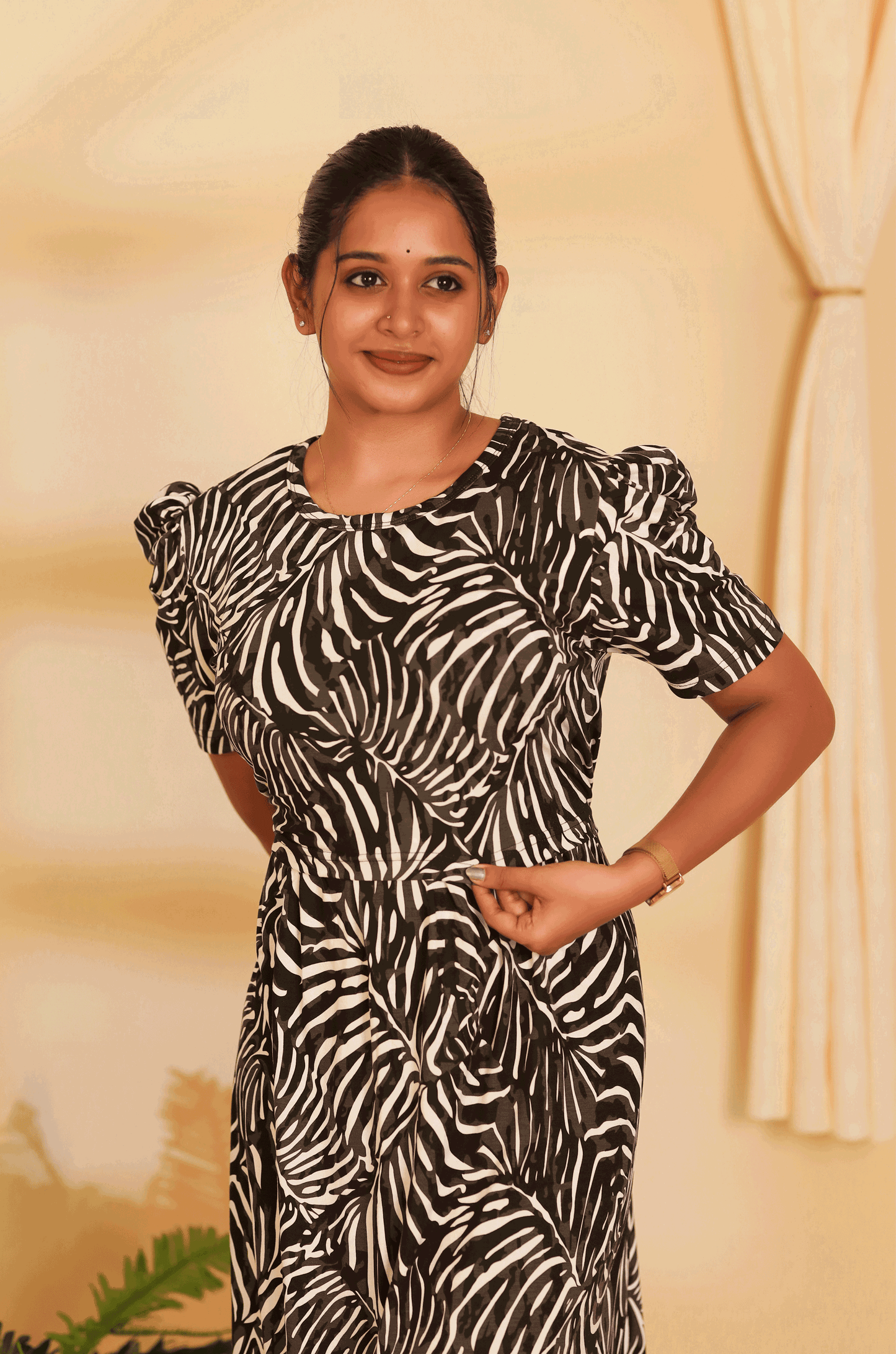 BLACK GREE - ZIPLESS MATERNITY WEAR  PUFF SLEEVE/ FULL LENGTH