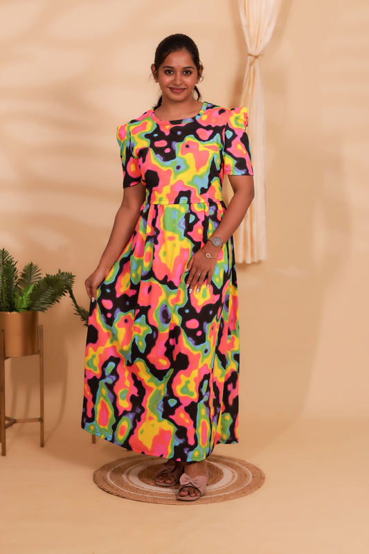 RAINBOW-ZIPLESS MATERNITY WEAR  PUFF SLEEVE/ FULL LENGTH