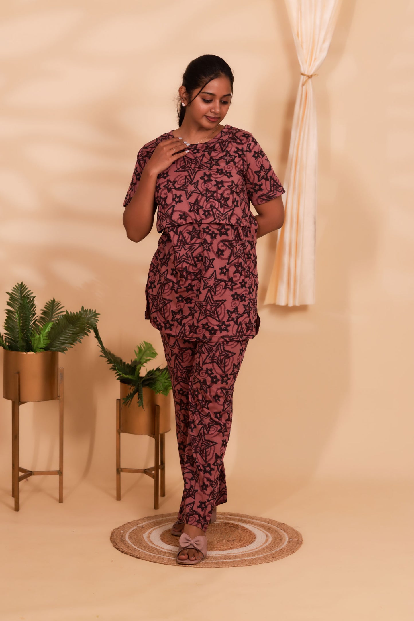BROWN STAR-- ZIPLESS FEEDING PANT SET