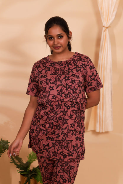 BROWN STAR-- ZIPLESS FEEDING PANT SET