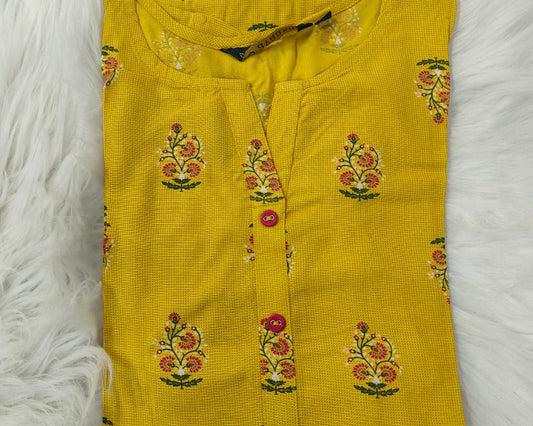 Yellow-Avaasa kurtis Top
