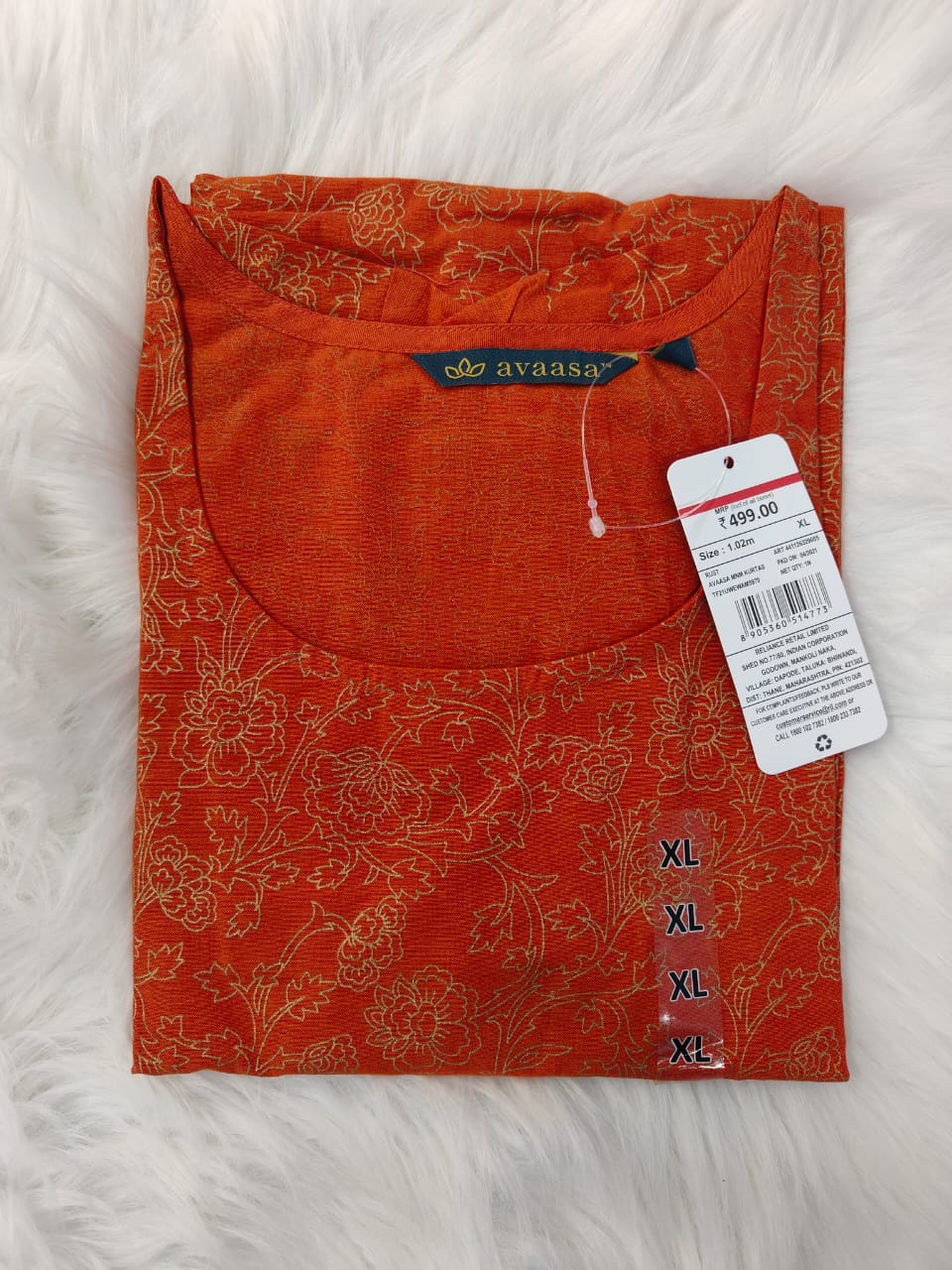 orange-Avaasa kurtis Top