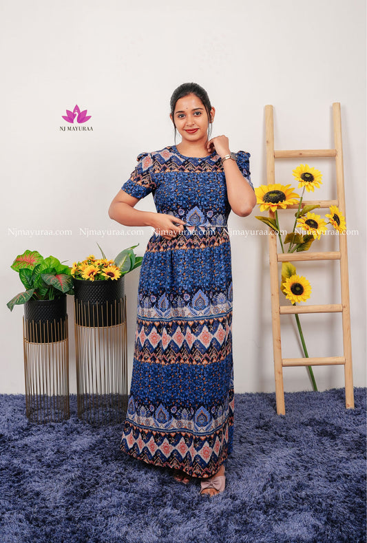 Cerulean-ZIPLESS FEEDING MATERNITY WEAR PUFF SLEEVE