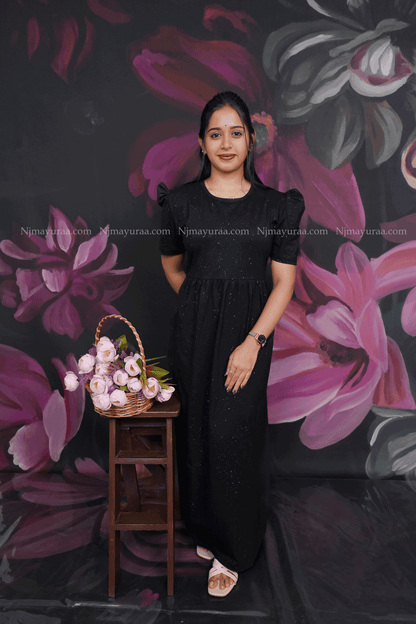 Black glitter FEEDING MATERNITY WEAR PUFF SLEEVE
