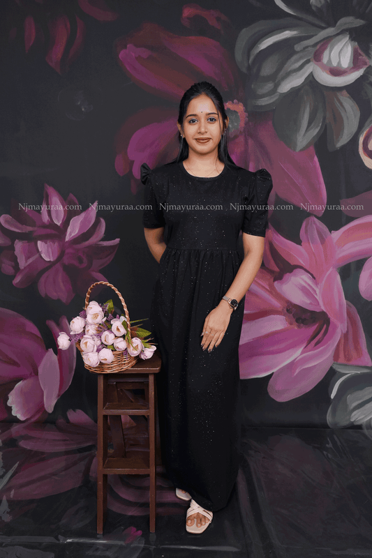 Black glitter FEEDING MATERNITY WEAR PUFF SLEEVE
