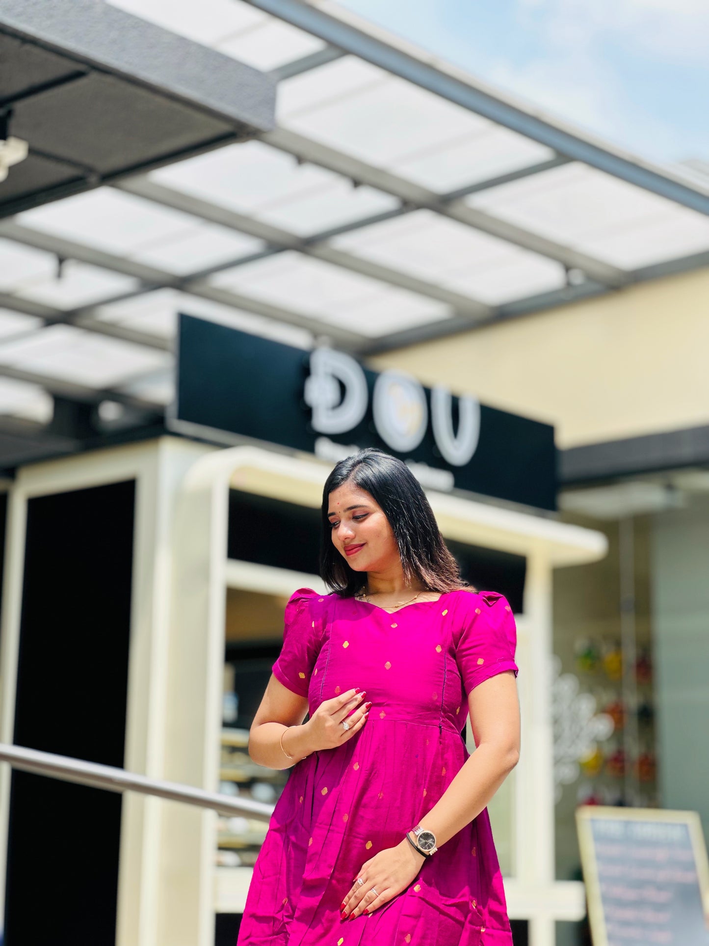 Pink -Maternity kurti with lining along Zip