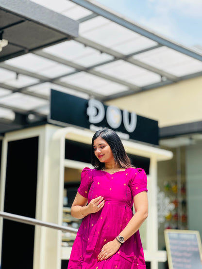 Pink -Maternity kurti with lining along Zip