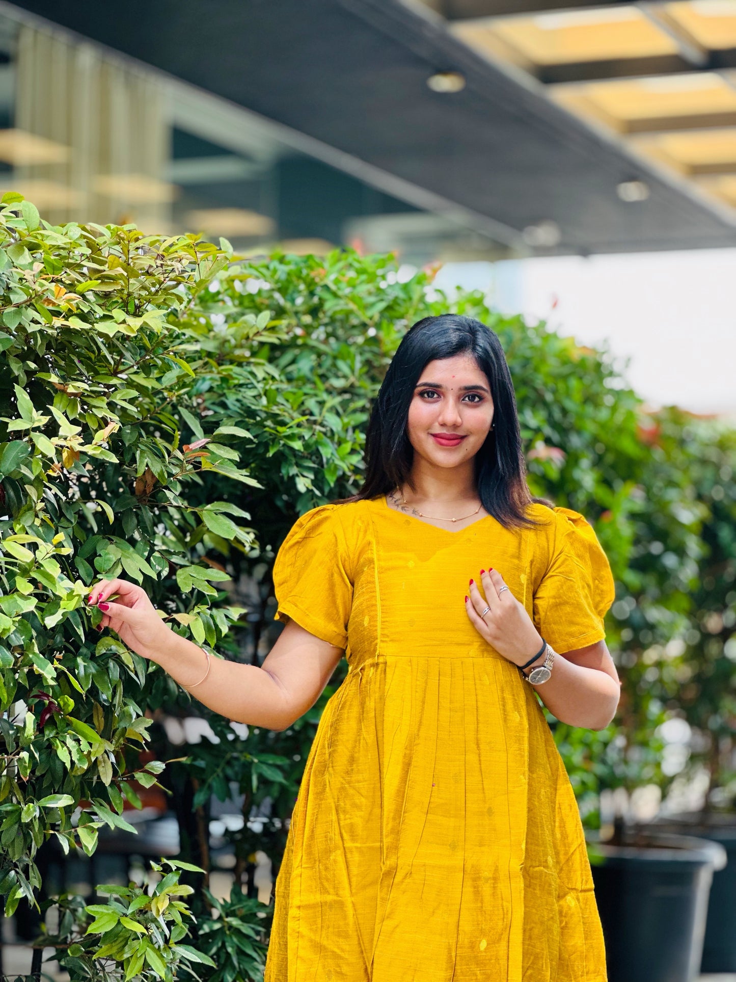 Yellow-Maternity kurti with lining along Zip