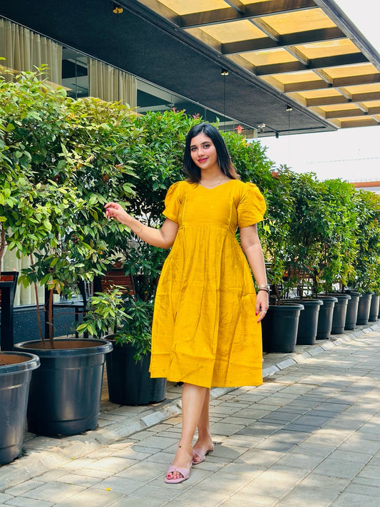 Yellow-Maternity kurti with lining along Zip