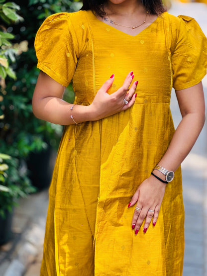 Yellow-Maternity kurti with lining along Zip