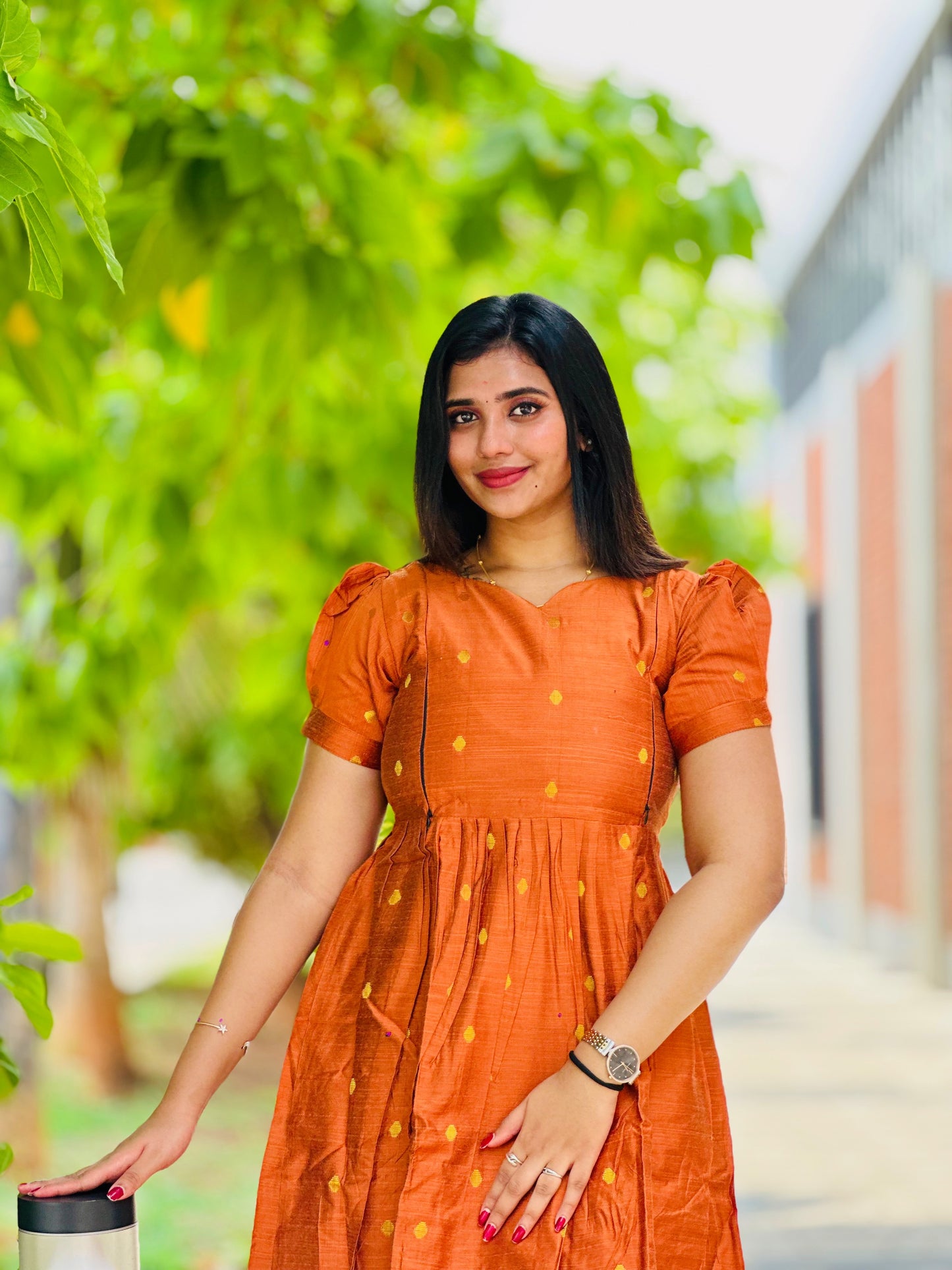 Orange-Maternity kurti with lining along Zip