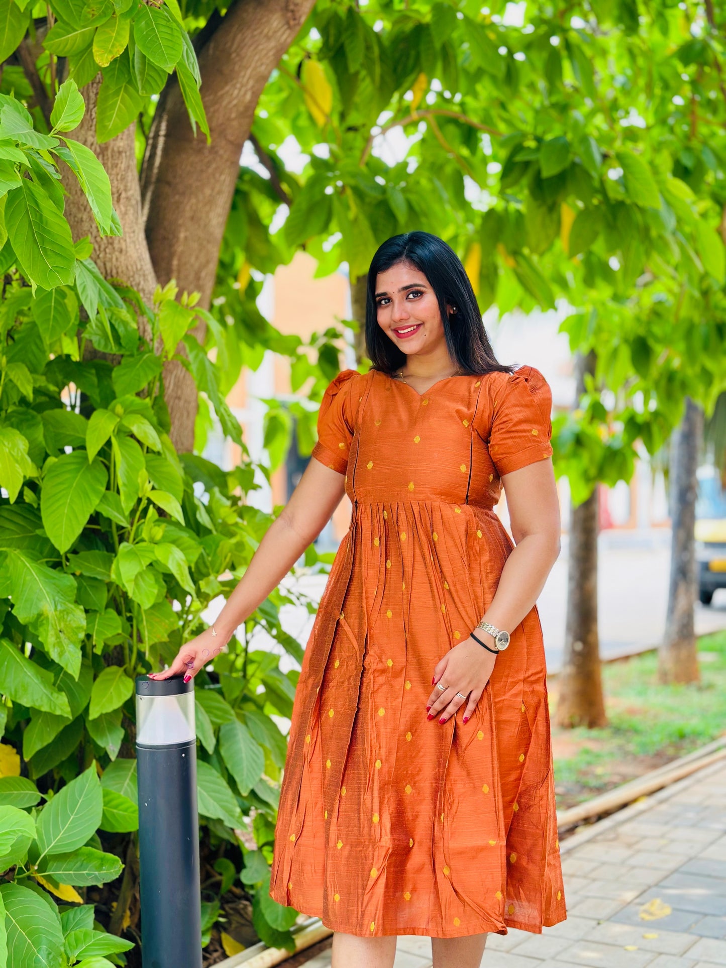 Orange-Maternity kurti with lining along Zip