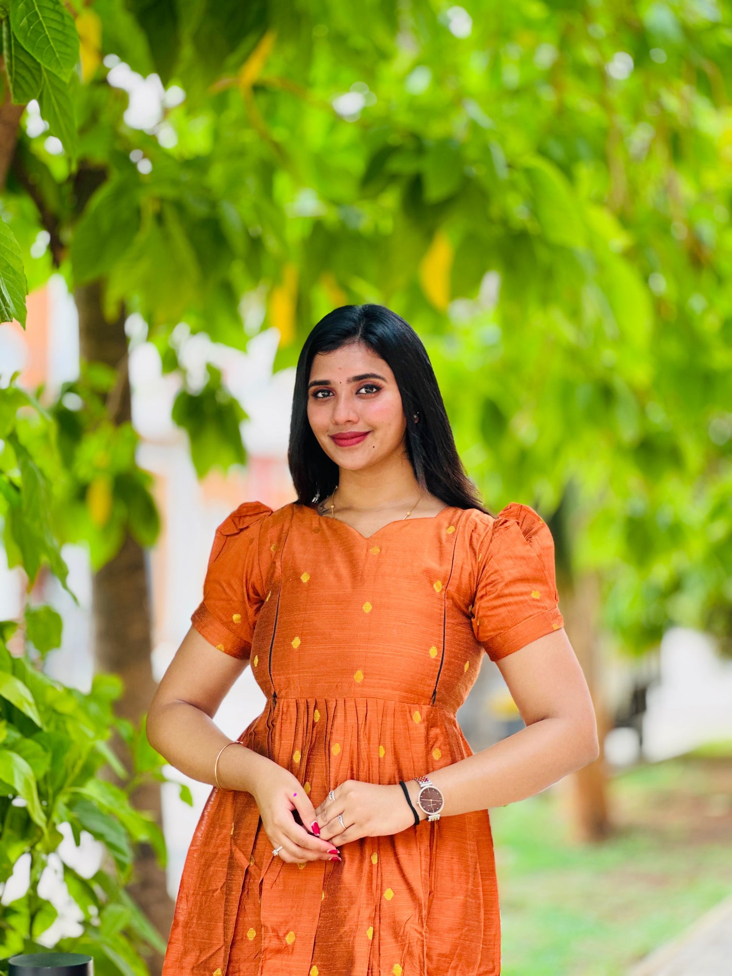 Orange-Maternity kurti with lining along Zip