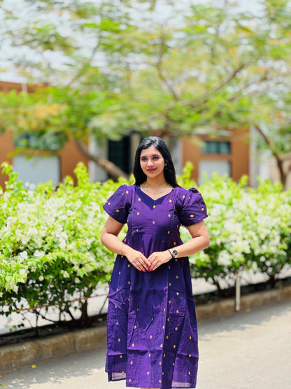 Purple-Maternity kurti with lining along Zip