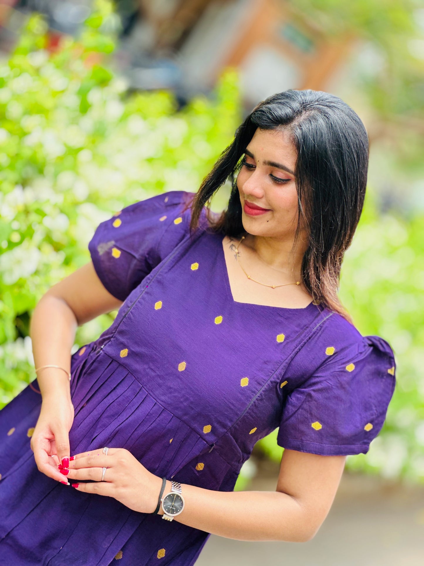 Purple-Maternity kurti with lining along Zip