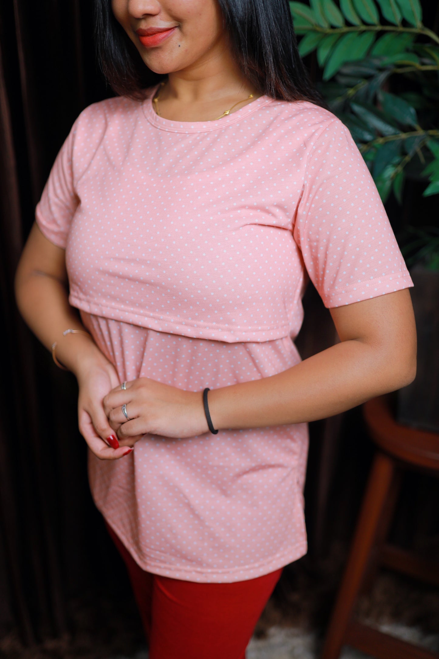 LIGHT PINK DOT-ZIPLESS FEEDING PANT SET